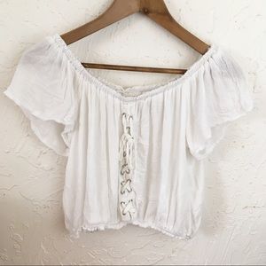 POOF! Boho Peasant Crop Top.  Off Shoulders